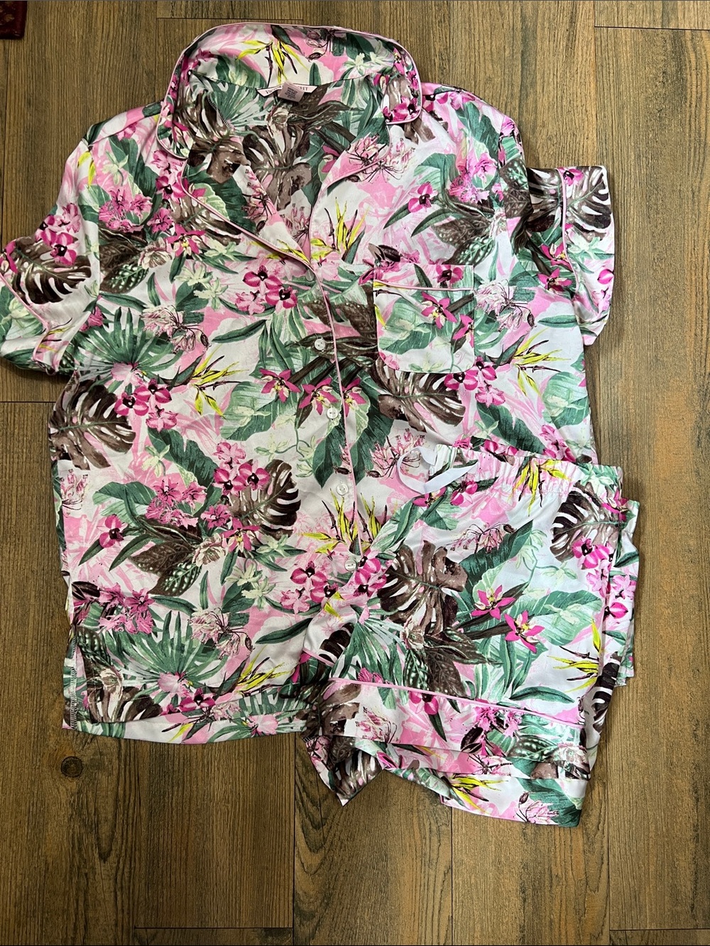 Victoria's Secret Pink, Green and Brown Tropical Floral Pajama Top & Shorts